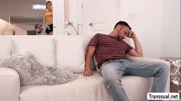 Lovely TS gives friend a blowjob to power up